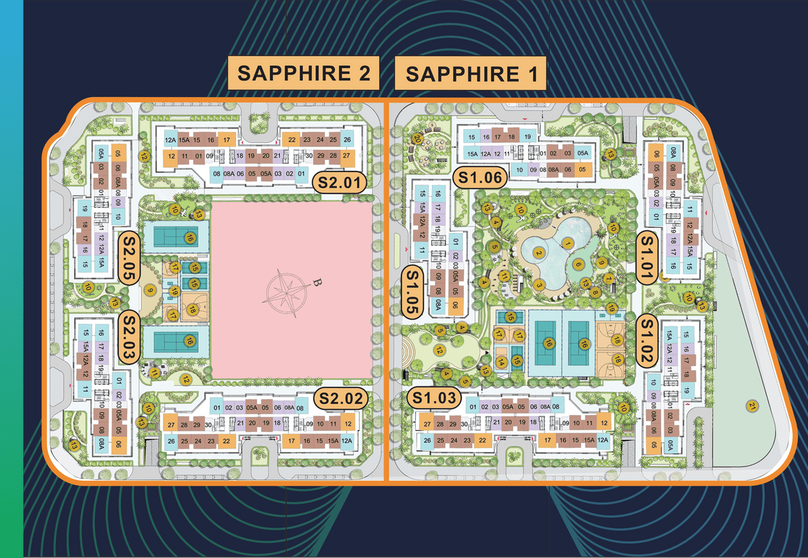 Mặt bằng phân khu The Sapphire 1 và 2 Vinhomes Smart City