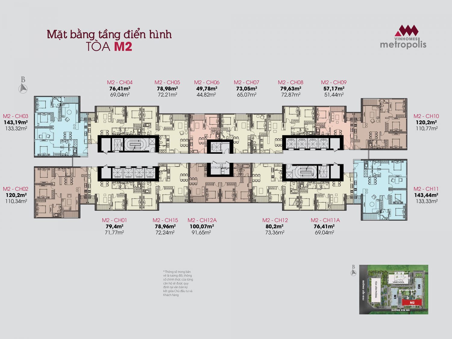 Mặt bằng tòa M2 Vinhomes Metropolis Liễu Giai