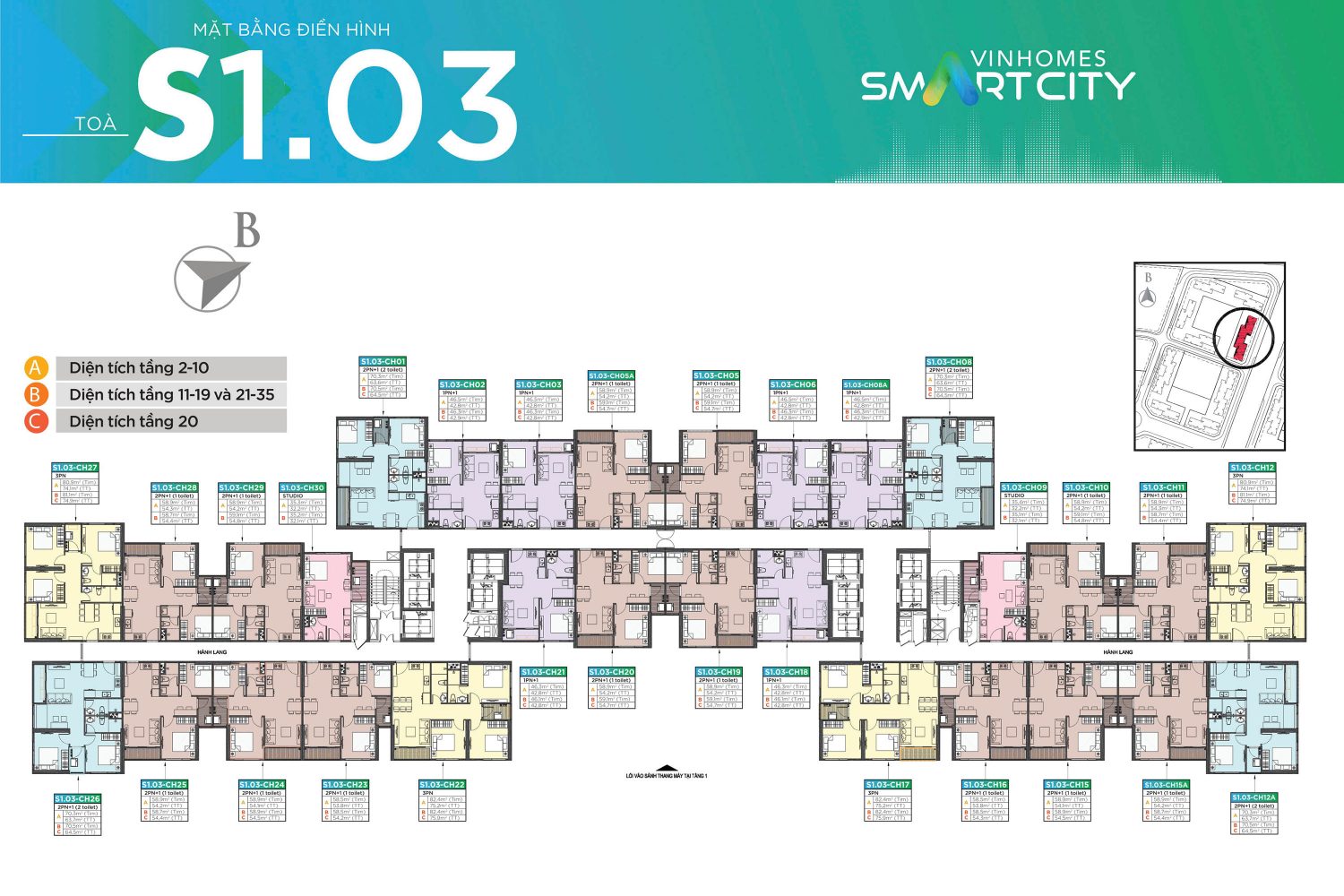 Mặt bằng tổng thể tòa S103 Vinhomes Smart City