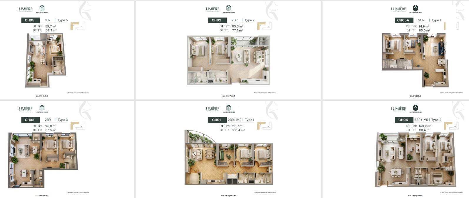 Đa dạng diện tích căn hộ