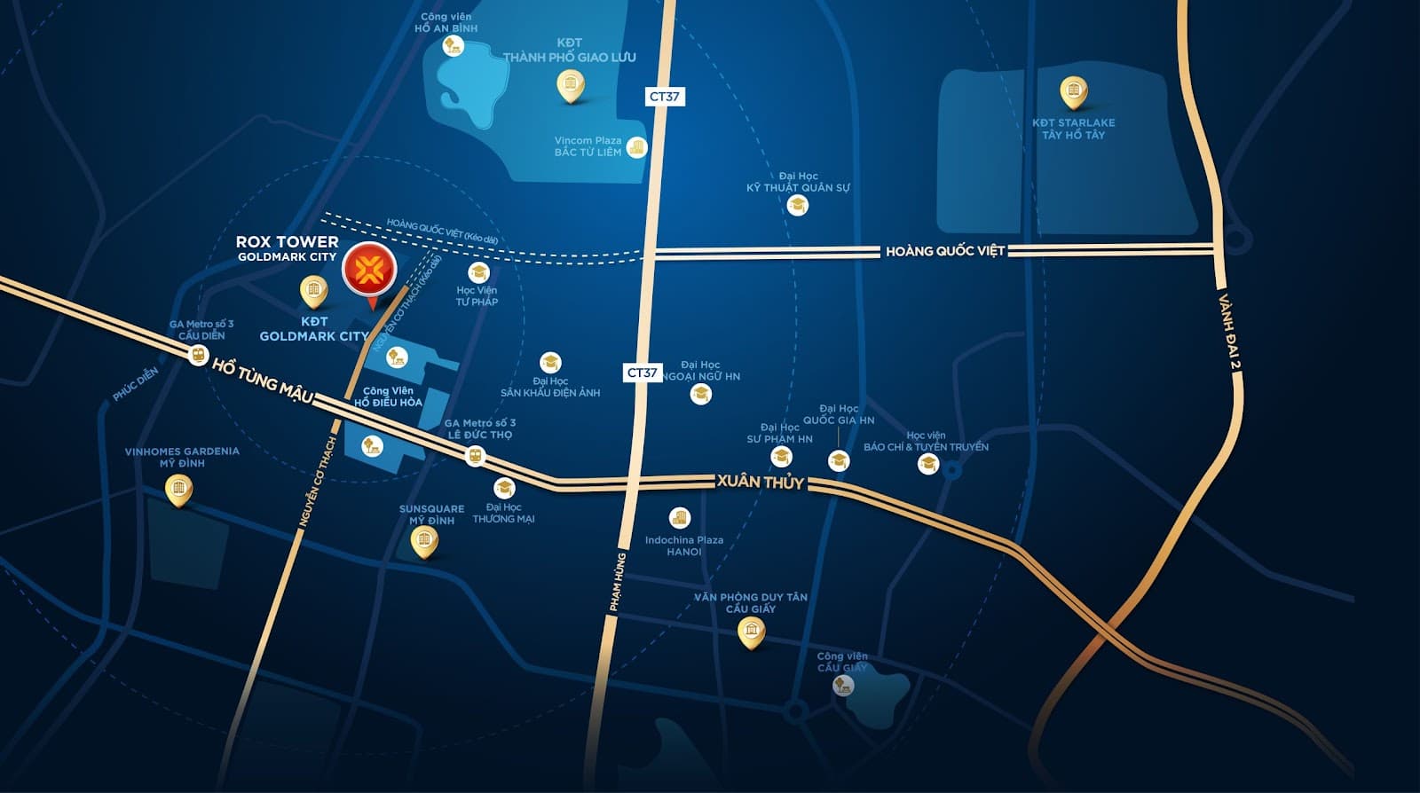 Rox Tower Goldmark City nằm tại trung tâm kết nối của ngõ Tây Hà Nội 